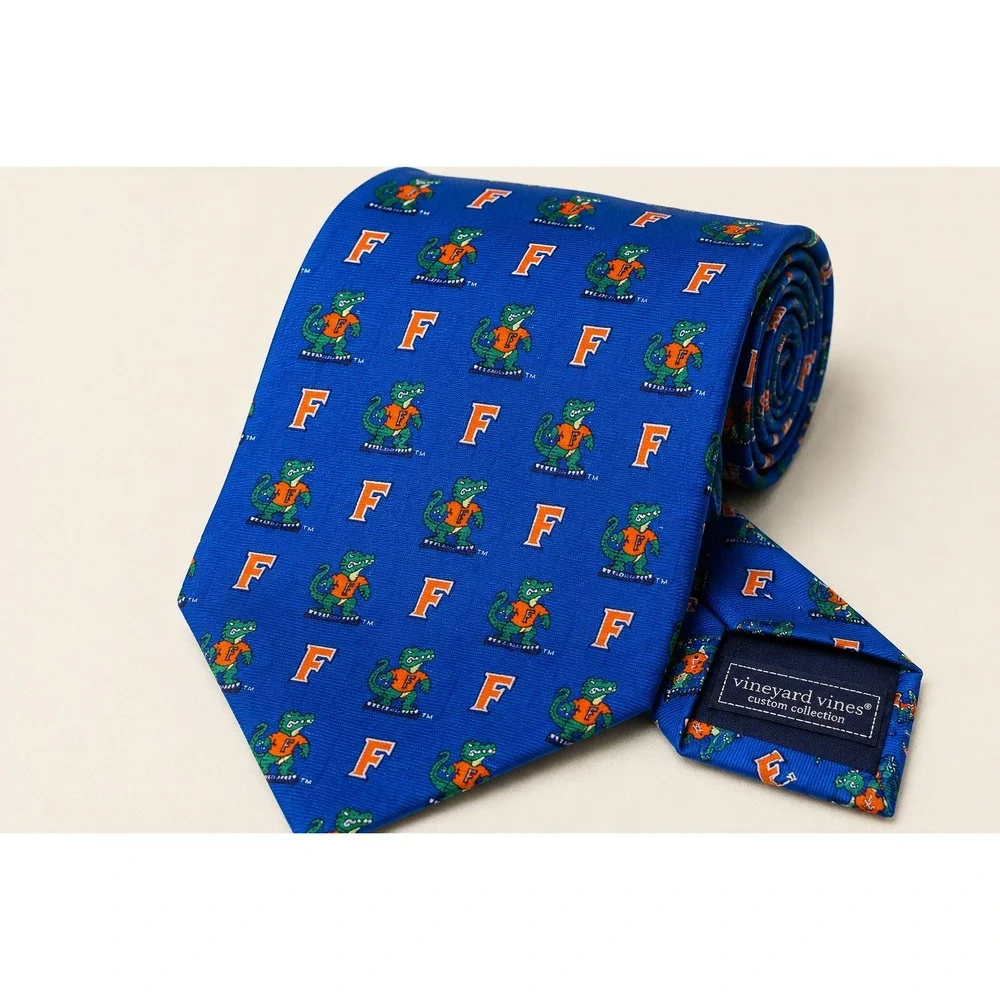 Vineyard Vines Tie OS Blue Florida Gators Silk Logo Mascot Preppy NCAA Football